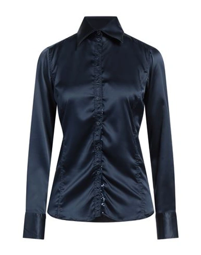 Shop Aglini Woman Shirt Navy Blue Size L Polyester, Elastane