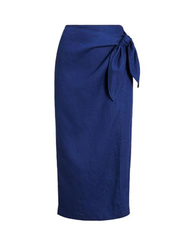 Shop Lauren Ralph Lauren Linen Wrap Midi Skirt Woman Midi Skirt Blue Size 8 Linen