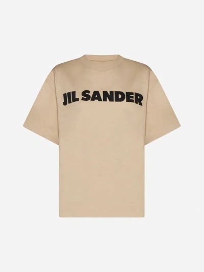 Shop Jil Sander Logo Cotton T-shirt In Beige
