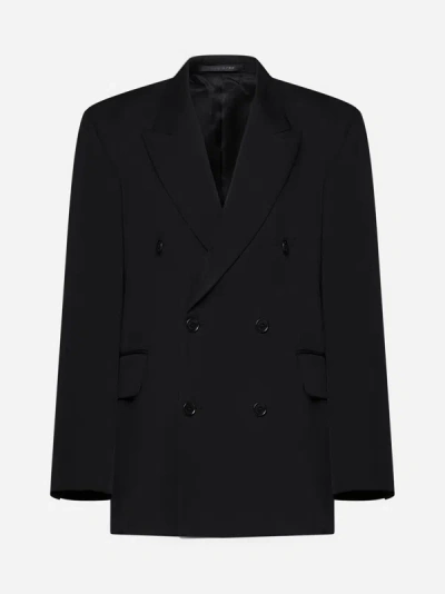 Shop Balenciaga Clinched Double-breasted Wool Blazer In Black