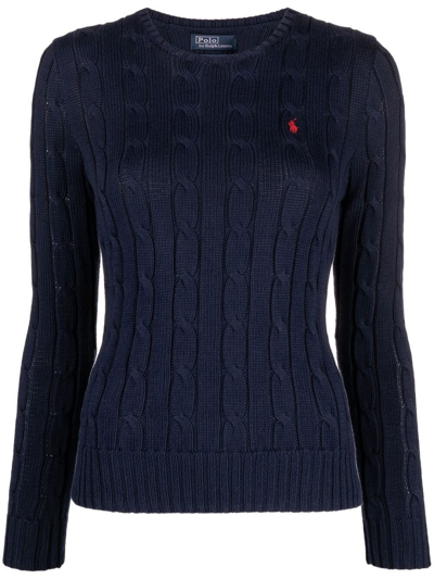 Shop Polo Ralph Lauren Crew Neck Braided Sweater In Blue