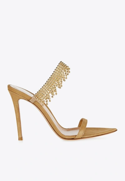 Shop Gianvito Rossi 105 Bead Embellished Metallic-leather Sandals In Gold