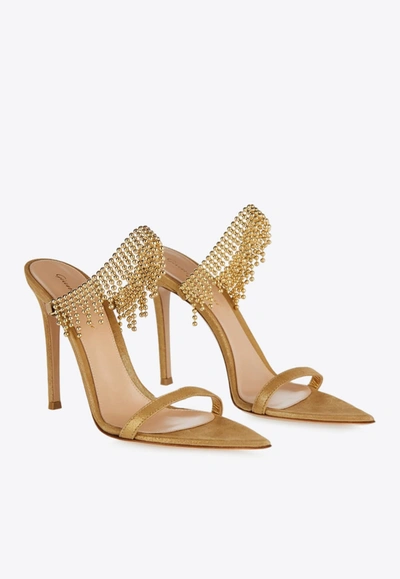 Shop Gianvito Rossi 105 Bead Embellished Metallic-leather Sandals In Gold