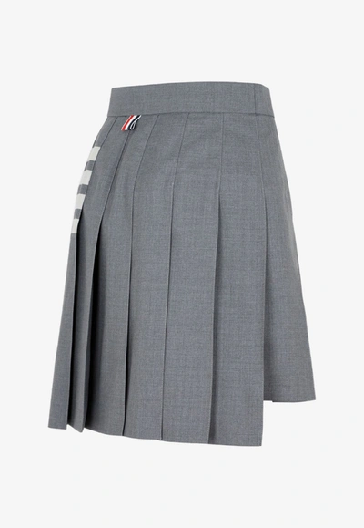 Shop Thom Browne 4-bar Pleated Mini Skirt In Wool In Gray