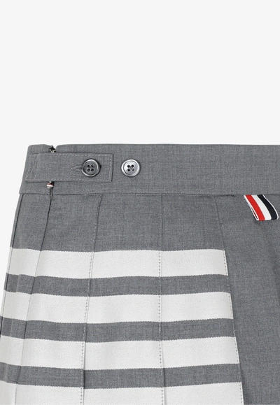 Shop Thom Browne 4-bar Pleated Mini Skirt In Wool In Gray