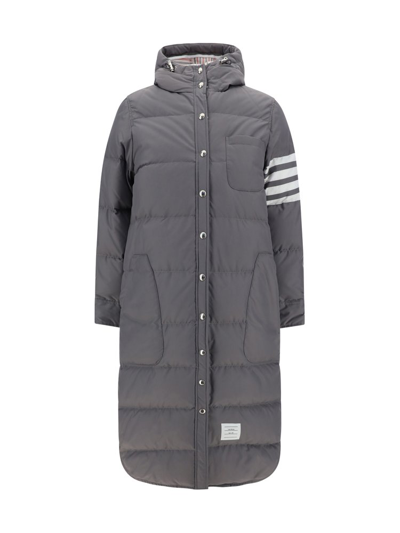 Shop Thom Browne 4 Bar Striped Padded Long Coat In Grey