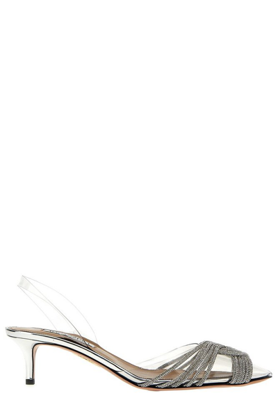 Shop Aquazzura Gatsby Slingback Pointed Toe Pumps In Silver