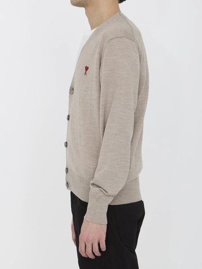 Shop Ami Alexandre Mattiussi Ami De Coeur Cardigan In Beige