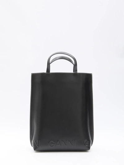 Shop Ganni Banner Medium Tote Bag In Black
