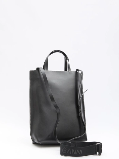 Shop Ganni Banner Medium Tote Bag In Black