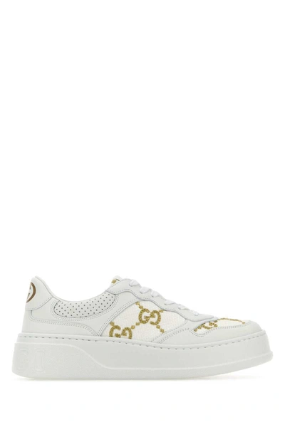 Gucci Gg Panelled Leather Sneakers In White