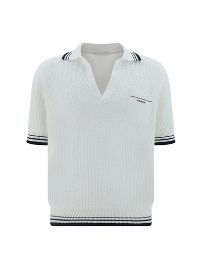Shop Prada Polo Shirts In Bianco+nero