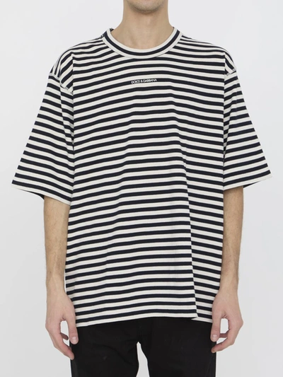 Dolce & Gabbana Striped Short-sleeved T-shirt In Blue