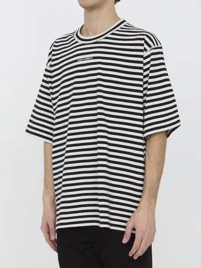 Dolce & Gabbana Striped Short-sleeved T-shirt In Blue