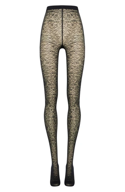 Shop Wolford Floral Jacquard Tights In Black