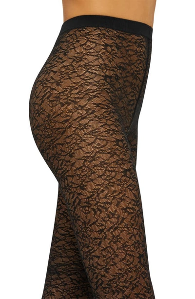 Shop Wolford Floral Jacquard Tights In Black