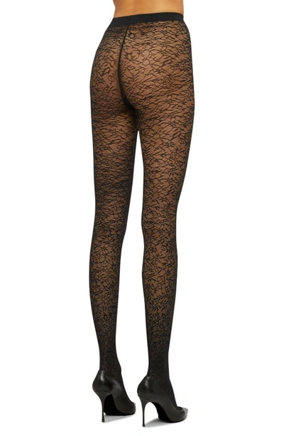 Shop Wolford Floral Jacquard Tights In Black