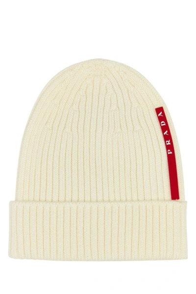 Shop Prada Man White Wool Beanie Hat