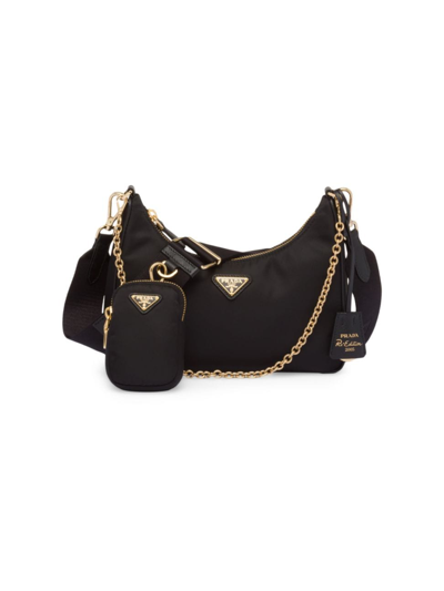 Shop Prada Women's Re-edition 2005 Re-nylon Bag In Black Gold