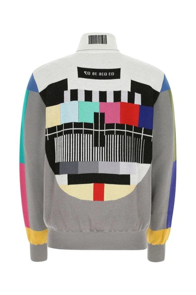 Shop Vtmnts Man Embroidered Wool Blend Sweater In Multicolor