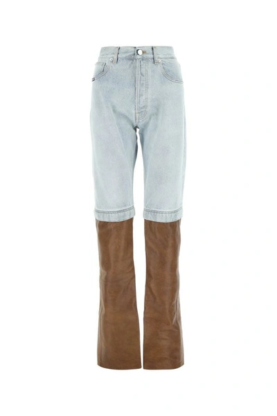 Shop Vtmnts Woman Two-tone Denim And Leather Jeans In Multicolor