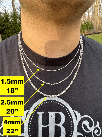 Pre-owned Harlembling Solid 14k White Gold Men's Women's Real Rope Chain Necklace 1.5mm-4mm