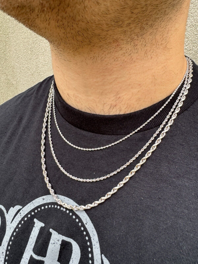 Pre-owned Harlembling Solid 14k White Gold Men's Women's Real Rope Chain Necklace 1.5mm-4mm
