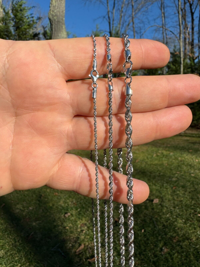 Pre-owned Harlembling Solid 14k White Gold Men's Women's Real Rope Chain Necklace 1.5mm-4mm