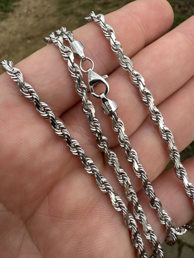 Pre-owned Harlembling Solid 14k White Gold Men's Women's Real Rope Chain Necklace 1.5mm-4mm