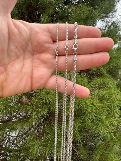 Pre-owned Harlembling Solid 14k White Gold Men's Women's Real Rope Chain Necklace 1.5mm-4mm