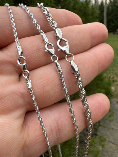 Pre-owned Harlembling Solid 14k White Gold Men's Women's Real Rope Chain Necklace 1.5mm-4mm