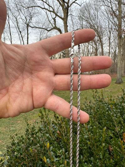 Pre-owned Harlembling Solid 14k White Gold Men's Women's Real Rope Chain Necklace 1.5mm-4mm