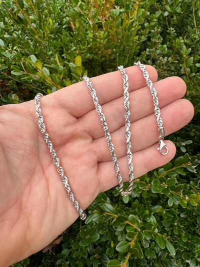 Pre-owned Harlembling Solid 14k White Gold Men's Women's Real Rope Chain Necklace 1.5mm-4mm