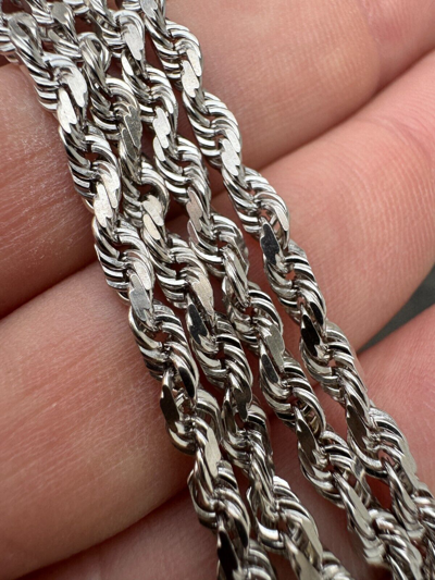 Pre-owned Harlembling Solid 14k White Gold Men's Women's Real Rope Chain Necklace 1.5mm-4mm