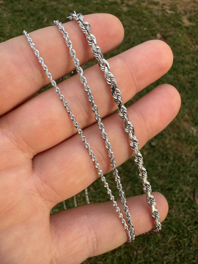Pre-owned Harlembling Solid 14k White Gold Men's Women's Real Rope Chain Necklace 1.5mm-4mm