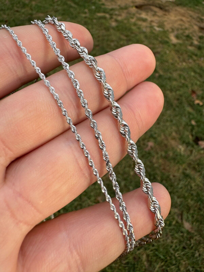 Pre-owned Harlembling Solid 14k White Gold Men's Women's Real Rope Chain Necklace 1.5mm-4mm