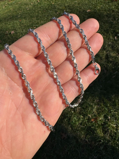 Pre-owned Harlembling Solid 14k White Gold Men's Women's Real Rope Chain Necklace 1.5mm-4mm