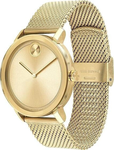 Pre-owned Movado Bold 3600791 Evolution Gold Tone Stainless Steel Mesh Band Mens Watch