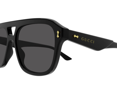 Pre-owned Gucci Gg1263s 001 Black Frame- Grey Lens Unisex Sunglasses 57mm Authentic In Gray