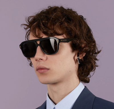 Pre-owned Gucci Gg1263s 001 Black Frame- Grey Lens Unisex Sunglasses 57mm Authentic In Gray