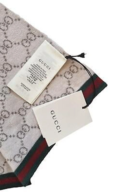 Pre-owned Gucci 100% Wool Scarf For Men With Gg Motif 23cm X 180cm Beige