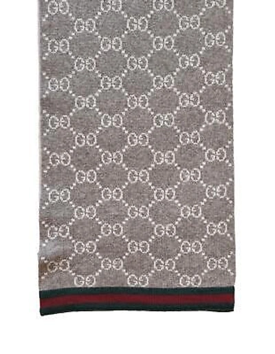 Pre-owned Gucci 100% Wool Scarf For Men With Gg Motif 23cm X 180cm Beige
