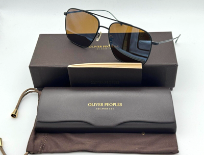 Pre-owned Oliver Peoples Dresner Ov1320st 5062g8 - Matte Black / Cognac Mirror Sunglasses