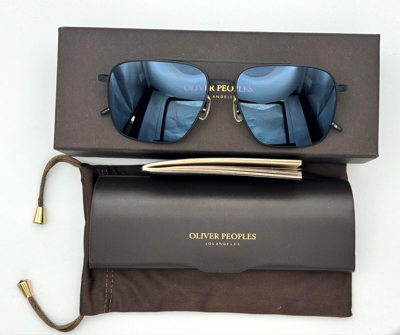 Pre-owned Oliver Peoples Dresner Ov1320st 5062g8 - Matte Black / Cognac Mirror Sunglasses