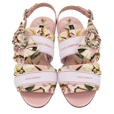 DOLCE & GABBANA Pre-owned Dg Logo Crystal Bow Brooch Lily Sandals Shoes Bianca Pink 13392
