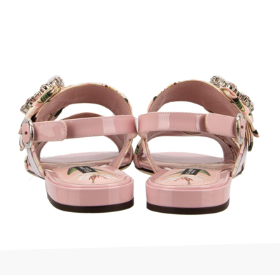 Pre-owned Dolce & Gabbana Dg Logo Crystal Bow Brooch Lily Sandals Shoes Bianca Pink 13392