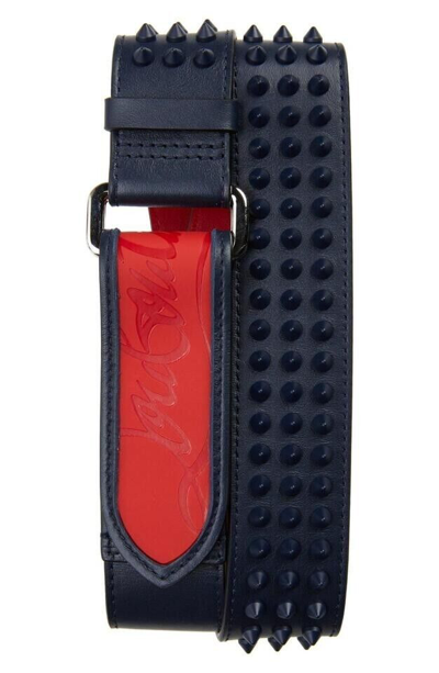 Pre-owned Christian Louboutin Men's Belt Loubi Signature Tonal Spike Leather Belt 42 - 105 In Black