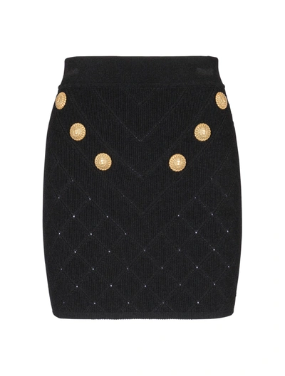 Shop Balmain 6 Button Fine Knit Mini Skirt In Black