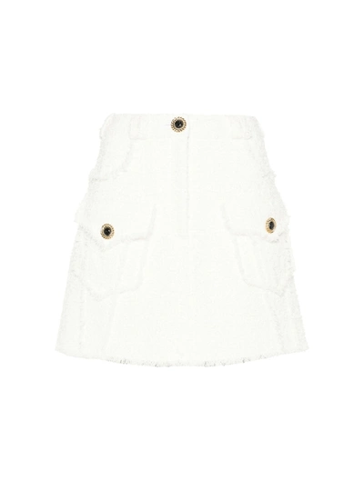 Shop Balmain A-line Tweed Miniskirt In White