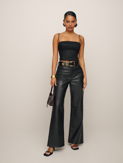 Shop Reformation Petites Veda Kennedy Wide Leg Leather Pant In Black